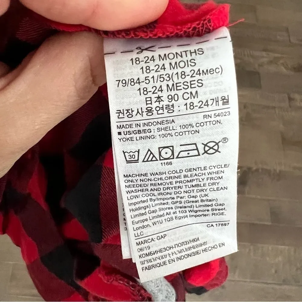 Baby Gap Buffalo Plaid One Piece Jumpsuit Coveralls Red Christmas Holiday 18-24M